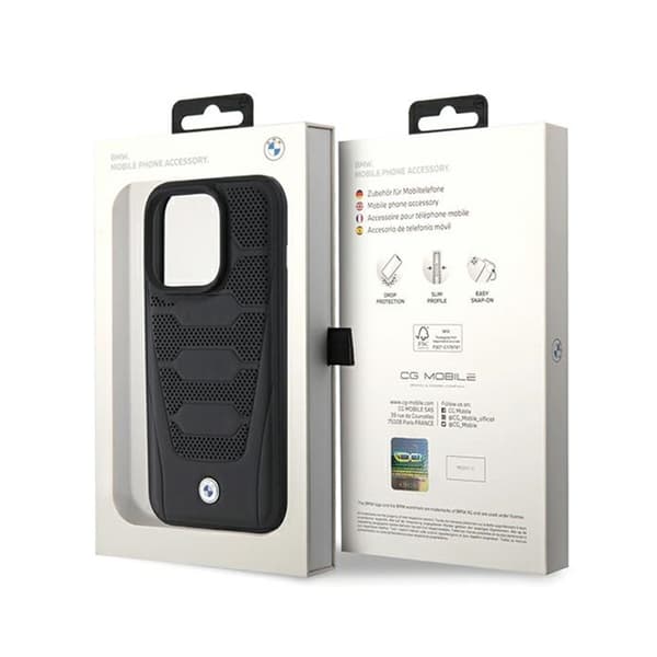 BMW:n nahkaistuinten kuviointi - iPhone 15 Pro Max -kotelo (musta)