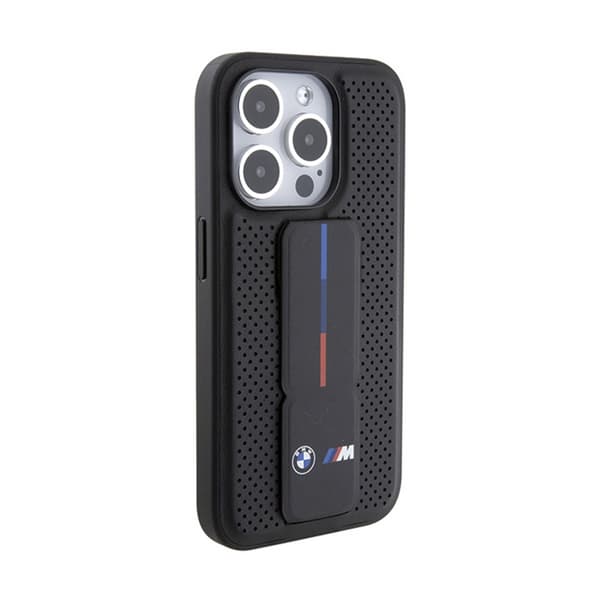 BMW Grip Stand Sileä ja Rei'itetty - iPhone 15 Pro Max -kotelo (Musta)