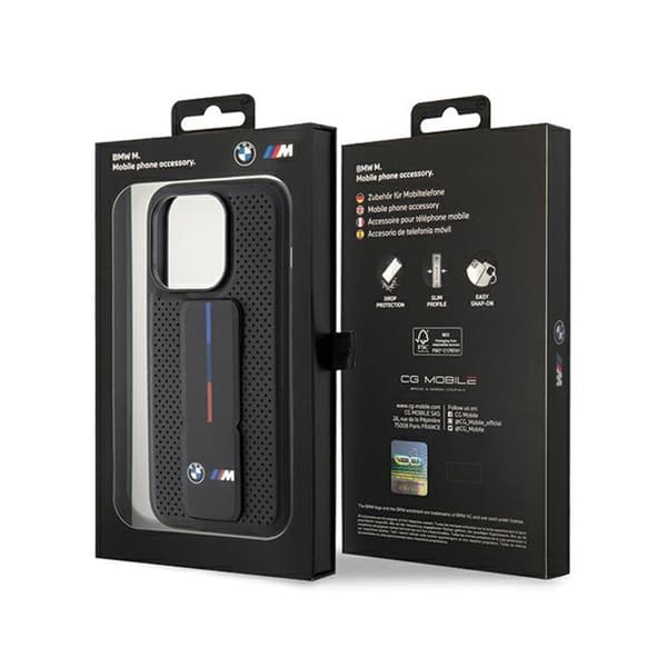 BMW Grip Stand Sileä ja Rei'itetty - iPhone 15 Pro Max -kotelo (Musta)