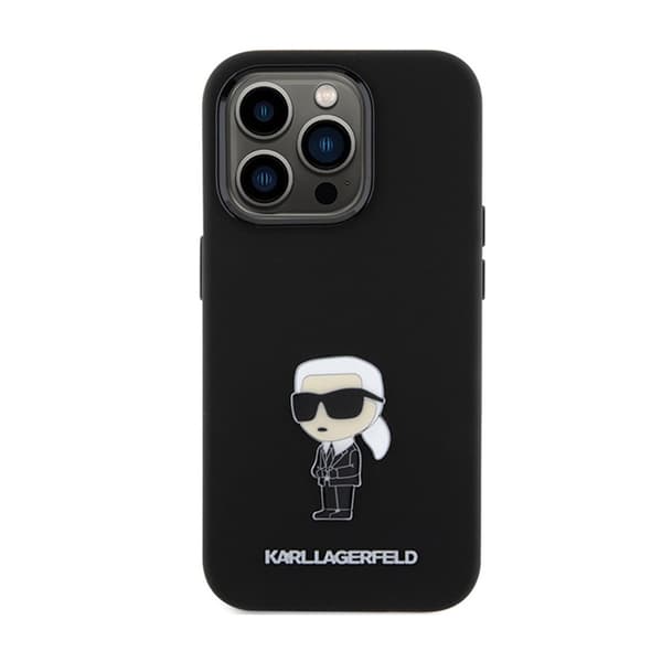 Karl Lagerfeld Silikoninen Ikonik Metallinen Pinni - iPhone 15 Pro -suojakuori (Musta)