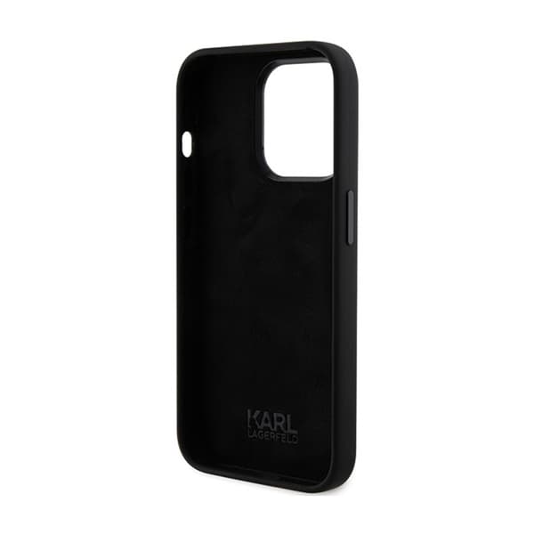 Karl Lagerfeld Silikoninen Ikonik Metallinen Pinni - iPhone 15 Pro -suojakuori (Musta)