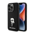 Pikkukuva 1 / 8: Karl Lagerfeld Silikoninen Ikonik Metallinen Pinni - iPhone 15 Pro -suojakuori (Musta)