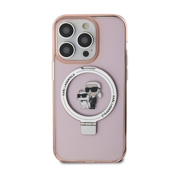 Karl Lagerfeld Ringställ Karl & Choupette MagSafe - iPhone 15 Pro-skal (rosa)