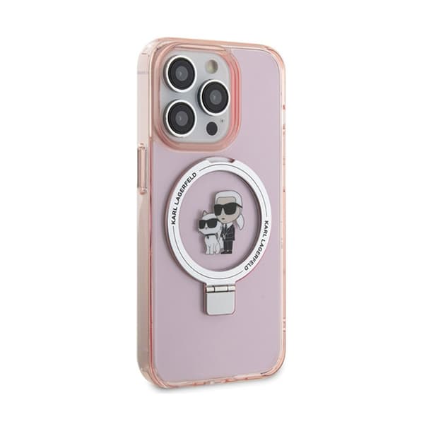 Karl Lagerfeld Ringställ Karl & Choupette MagSafe - iPhone 15 Pro-skal (rosa)