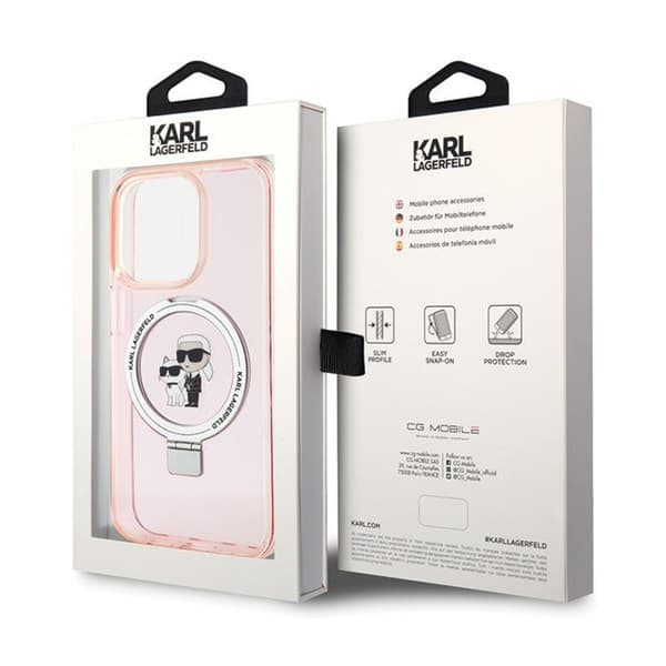 Karl Lagerfeld Ringställ Karl & Choupette MagSafe - iPhone 15 Pro-skal (rosa)