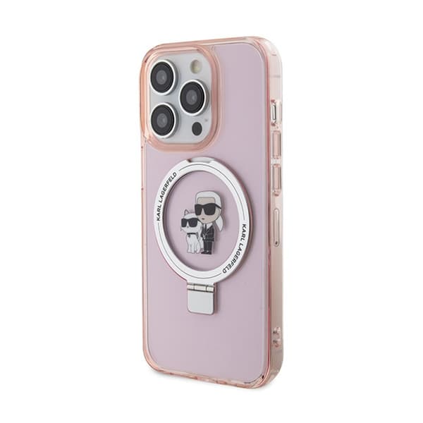 Karl Lagerfeld Ringställ Karl & Choupette MagSafe - iPhone 15 Pro-skal (rosa)