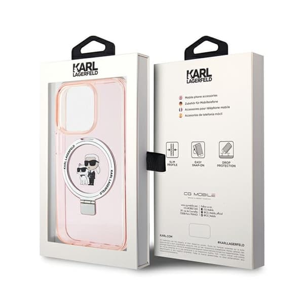 Karl Lagerfeld Sormusteline Karl & Choupette MagSafe - iPhone 15 Pro Max -suojakuori (Vaaleanpunainen)