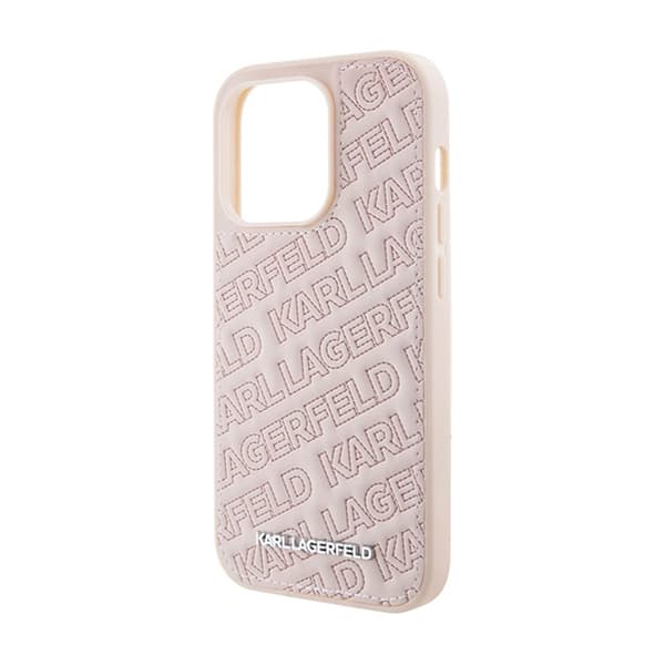 Karl Lagerfeld tikattu K-kuvio - iPhone 15 Pro Max -suojakuori (vaaleanpunainen)
