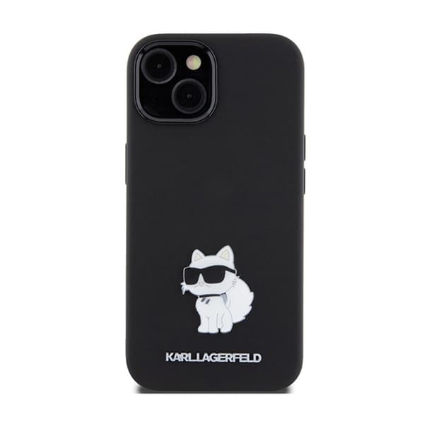 Karl Lagerfeld Silikone Choupette Metal Pin - iPhone 15 Plus Cover (Sort)