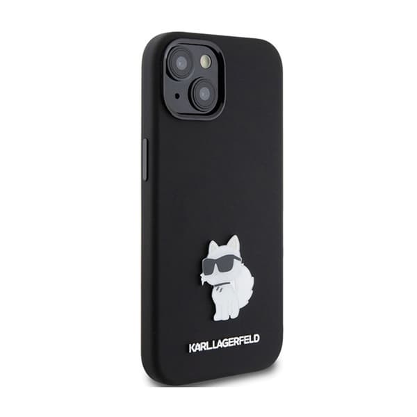 Karl Lagerfeld Silikone Choupette Metal Pin - iPhone 15 Plus Cover (Sort)