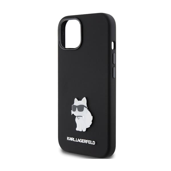 Karl Lagerfeld Silikone Choupette Metal Pin - iPhone 15 Plus Cover (Sort)