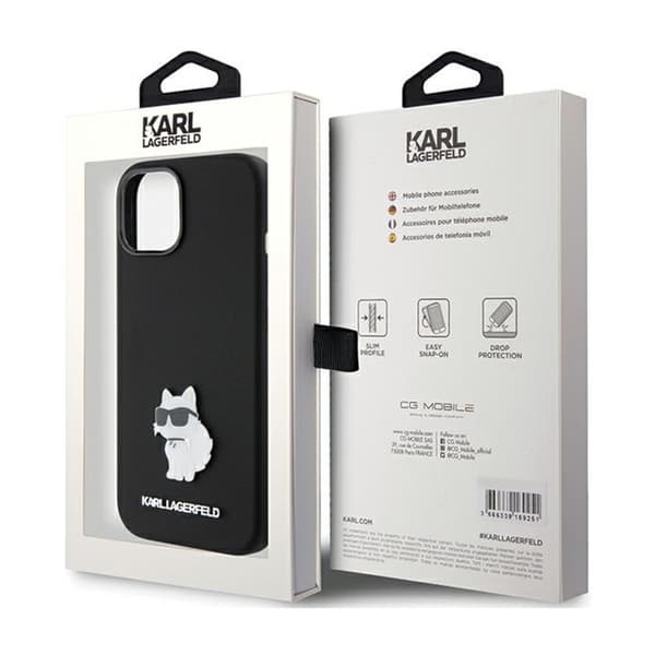 Karl Lagerfeld Silikone Choupette Metal Pin - iPhone 15 Plus Cover (Sort)