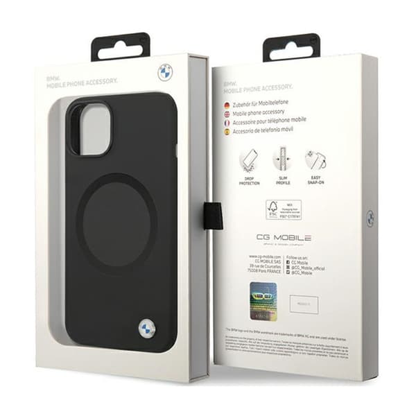 BMW Signature -nestemäisestä silikonista valmistettu MagSafe-kotelo - iPhone 14 -puhelimelle (musta)