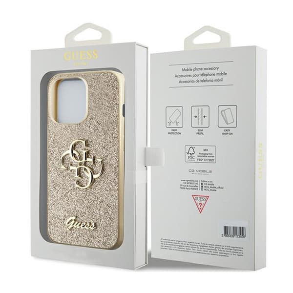 Guess Glitter Script Big 4G - iPhone 13 Pro Max -suojakuori (kulta)