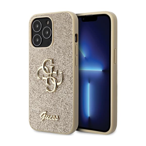 Guess Glitter Script Big 4G - iPhone 13 Pro Max -suojakuori (kulta)