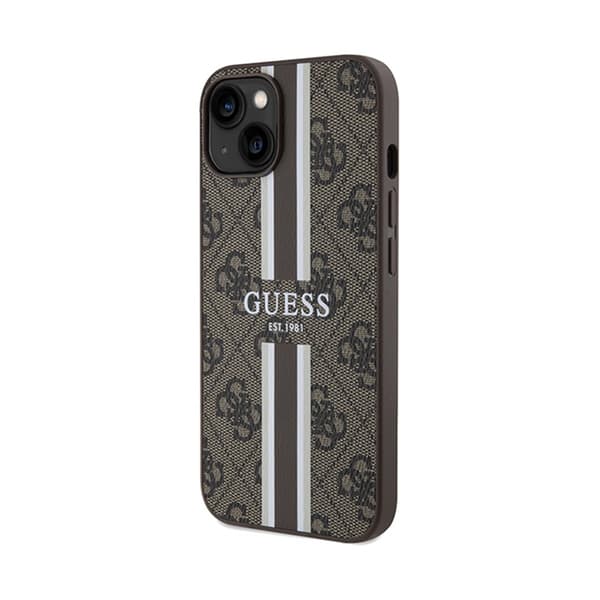 Guess 4G Printed Stripes MagSafe - iPhone 15 -kotelo (ruskea)