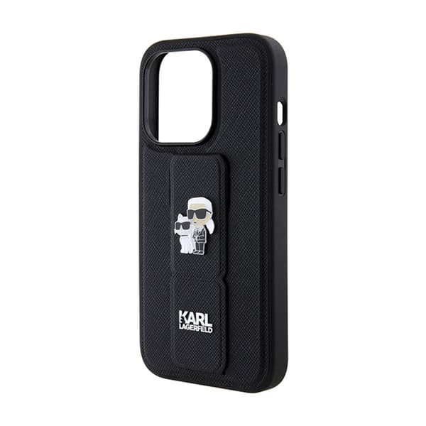 Karl Lagerfeld Gripstand Saffiano Karl & Choupette Pins - iPhone 14 Pro cover (sort)