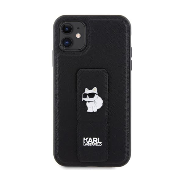Karl Lagerfeld Gripstand Saffiano Choupette Pins - iPhone 11-skal (svart)