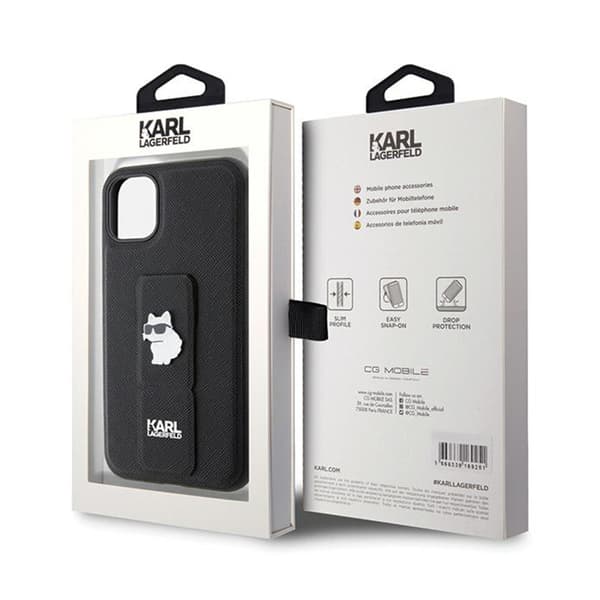 Karl Lagerfeld Gripstand Saffiano Choupette Pins - iPhone 11-skal (svart)