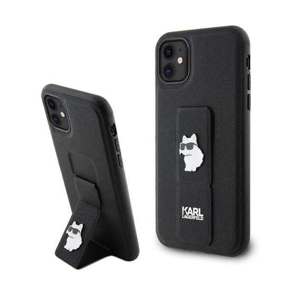 Karl Lagerfeld Gripstand Saffiano Choupette Pins - iPhone 11-skal (svart)