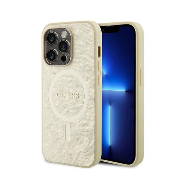 Guess Saffiano MagSafe - iPhone 15 Pro Max -suojakuori (kulta)