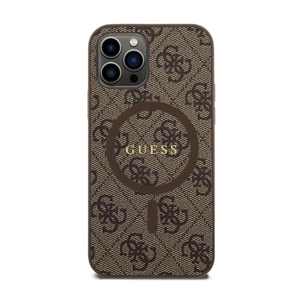Guess 4G Collection Læder Metal Logo MagSafe - iPhone 12 / iPhone 12 Pro Etui (Brun)