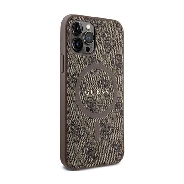 Guess 4G Collection Læder Metal Logo MagSafe - iPhone 12 / iPhone 12 Pro Etui (Brun)