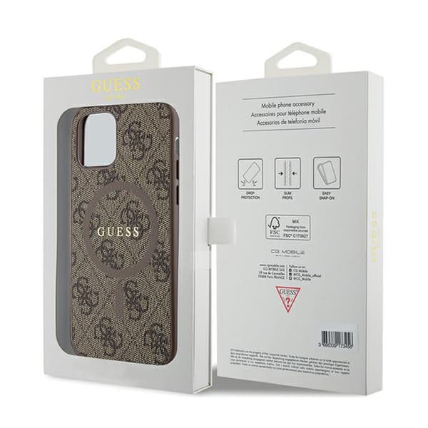 Guess 4G Collection Læder Metal Logo MagSafe - iPhone 12 / iPhone 12 Pro Etui (Brun)