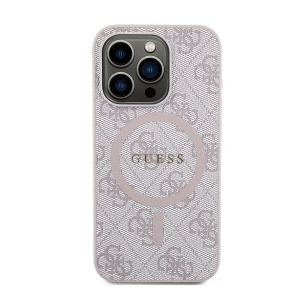 Guess 4G Collection Lädermetalllogotyp MagSafe - iPhone 15 Pro-skal (rosa)