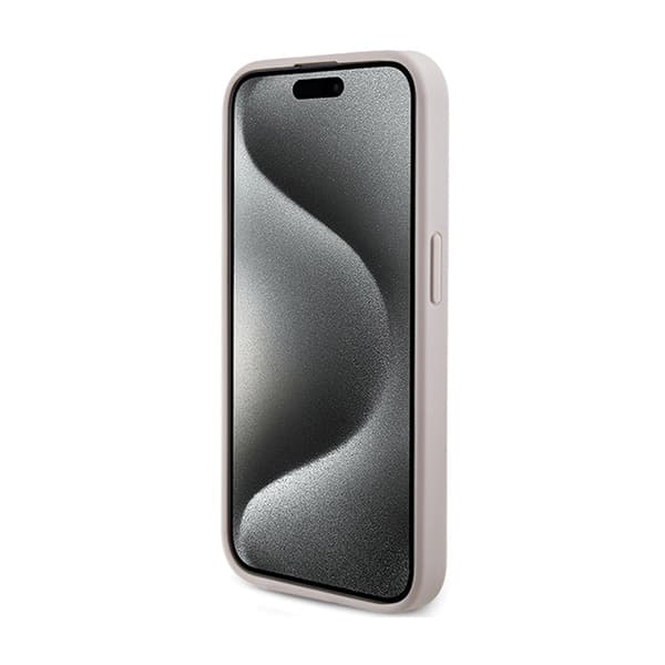 Guess 4G Collection Lädermetalllogotyp MagSafe - iPhone 15 Pro-skal (rosa)