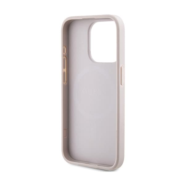 Guess 4G Collection Lädermetalllogotyp MagSafe - iPhone 15 Pro-skal (rosa)