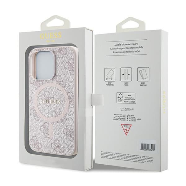 Guess 4G Collection Lädermetalllogotyp MagSafe - iPhone 15 Pro-skal (rosa)