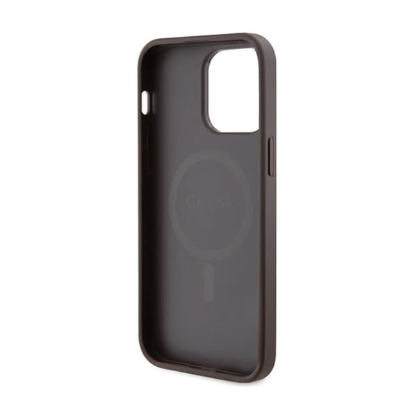 Guess 4G Collection nahkainen metallinen MagSafe-logo - iPhone 15 Pro Max -kotelo (ruskea)