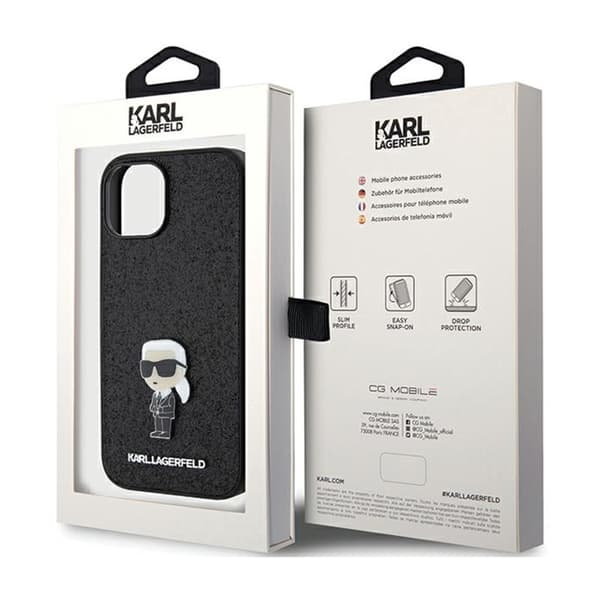 Karl Lagerfeld Fixed Glitter Ikonik Logo Metal Pin - iPhone 15 / 14 / 13 Cover (Sort)
