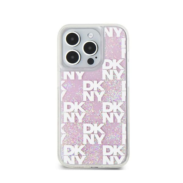 DKNY Liquid Glitter Multilogo - iPhone 15 Pro -kuori (vaaleanpunainen)