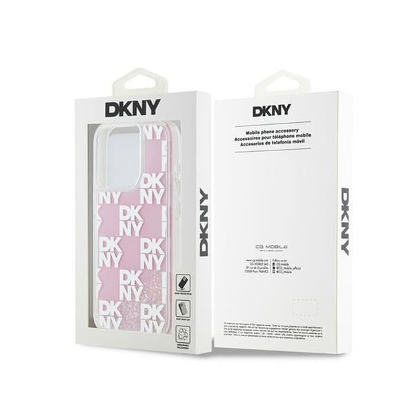 DKNY Liquid Glitter Multilogo - iPhone 15 Pro -kuori (vaaleanpunainen)