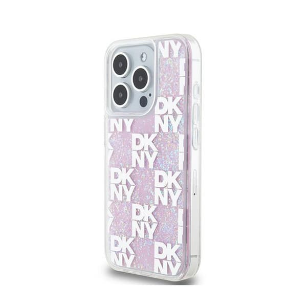 DKNY Liquid Glitter Multilogo - iPhone 15 Pro -kuori (vaaleanpunainen)