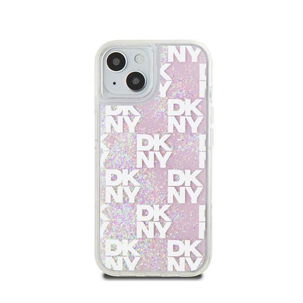 DKNY Liquid Glitter Multilogo - iPhone 15 / 14 / 13 -suojakuori (vaaleanpunainen)