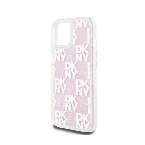 DKNY Liquid Glitter Multilogo - iPhone 15 / 14 / 13 -suojakuori (vaaleanpunainen)