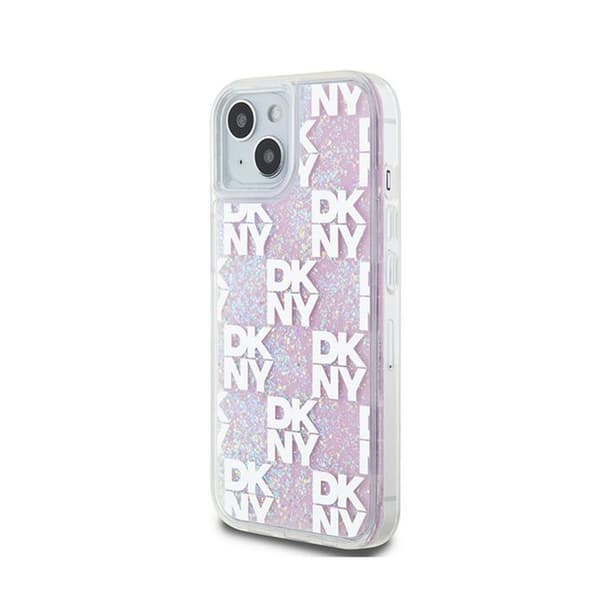 DKNY Liquid Glitter Multilogo - iPhone 15 / 14 / 13 -suojakuori (vaaleanpunainen)