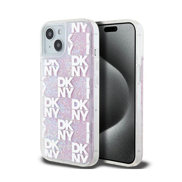 DKNY Liquid Glitter Multilogo - iPhone 15 / 14 / 13 -suojakuori (vaaleanpunainen)