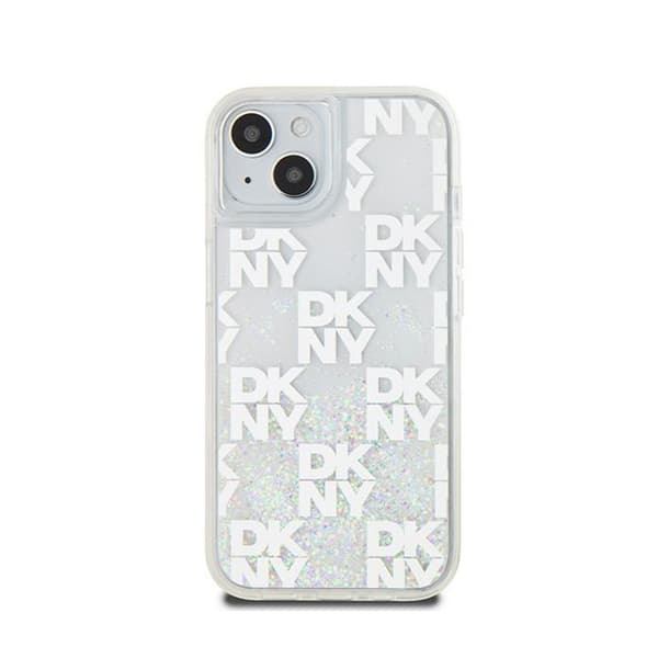 DKNY Liquid Glitter Multilogo - iPhone 15 / 14 / 13 -suojakuori (valkoinen)