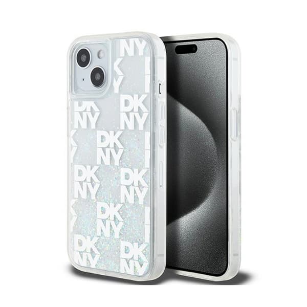 DKNY Liquid Glitter Multilogo - iPhone 15 / 14 / 13 -suojakuori (valkoinen)