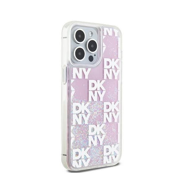 DKNY Liquid Glitter Multilogo - iPhone 15 Pro Max -suojakuori (vaaleanpunainen)