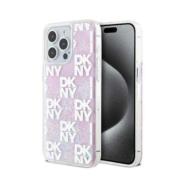 DKNY Liquid Glitter Multilogo - iPhone 15 Pro Max -suojakuori (vaaleanpunainen)
