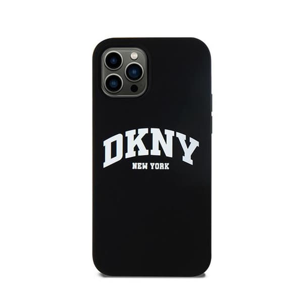 DKNY Liquid Silicone White Printed Logo MagSafe - iPhone 12 / iPhone 12 Pro -kotelo (musta)