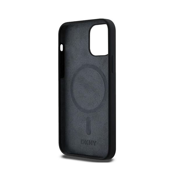 DKNY Liquid Silicone White Printed Logo MagSafe - iPhone 12 / iPhone 12 Pro -kotelo (musta)