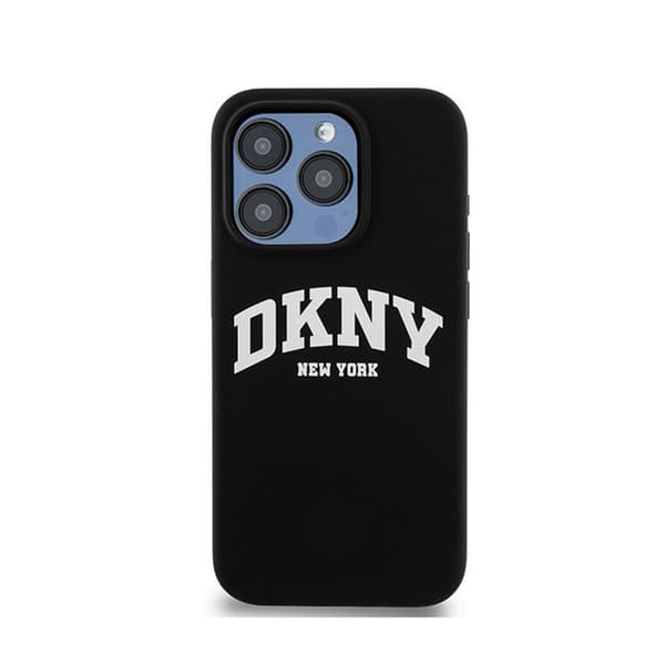 DKNY Liquid Silicone White Printed Logo MagSafe - iPhone 15 Pro -kotelo (musta)