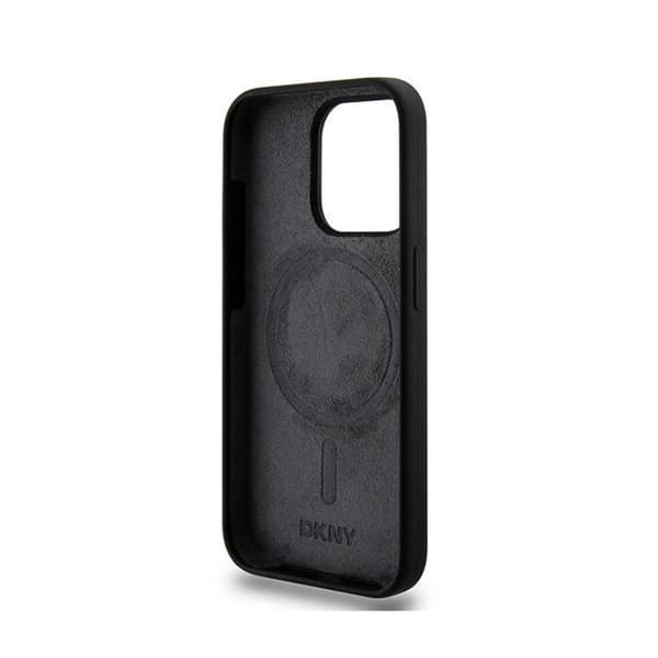 DKNY Liquid Silicone White Printed Logo MagSafe - iPhone 15 Pro -kotelo (musta)