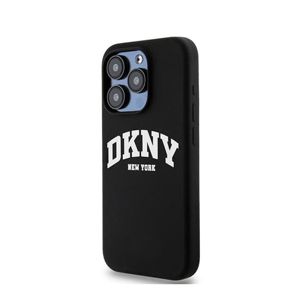 DKNY Liquid Silicone White Printed Logo MagSafe - iPhone 15 Pro -kotelo (musta)